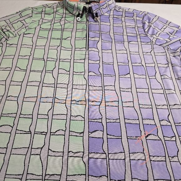 Jamie Sadock Plaid Sun Shield SPF 50 Cooltrex Golf Shirt Purple Green XXL EUC - Picture 10 of 13